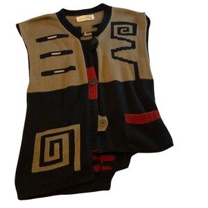 Sandra Miller Women's Sleeveless Knit Vest Abstract Geometric Pattern Cardigan S